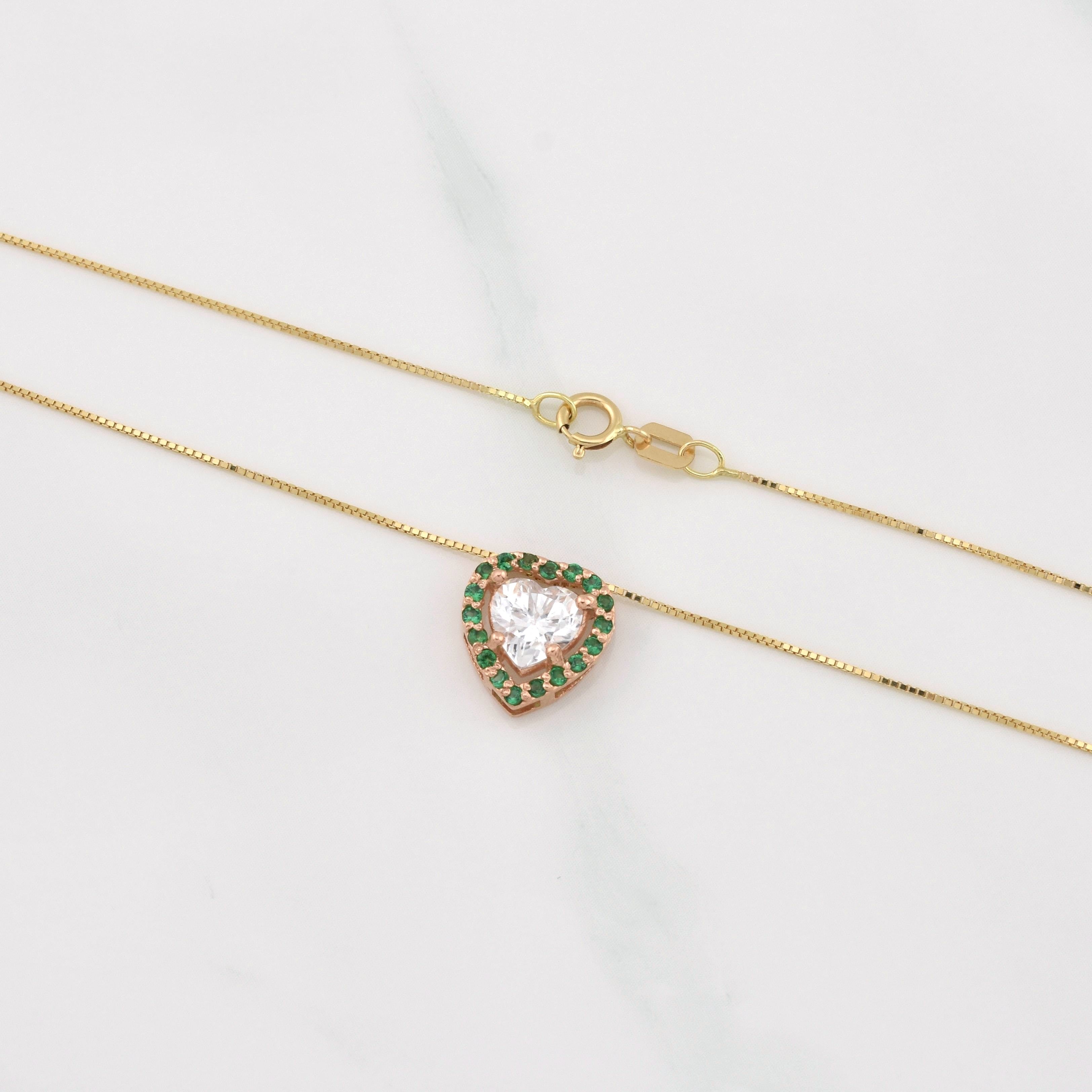 Venetian Chain Set + Heart Halo Moissanite Pendant 1 ct / 2.25g / 18 in Two Yellow Rose Gold 18K