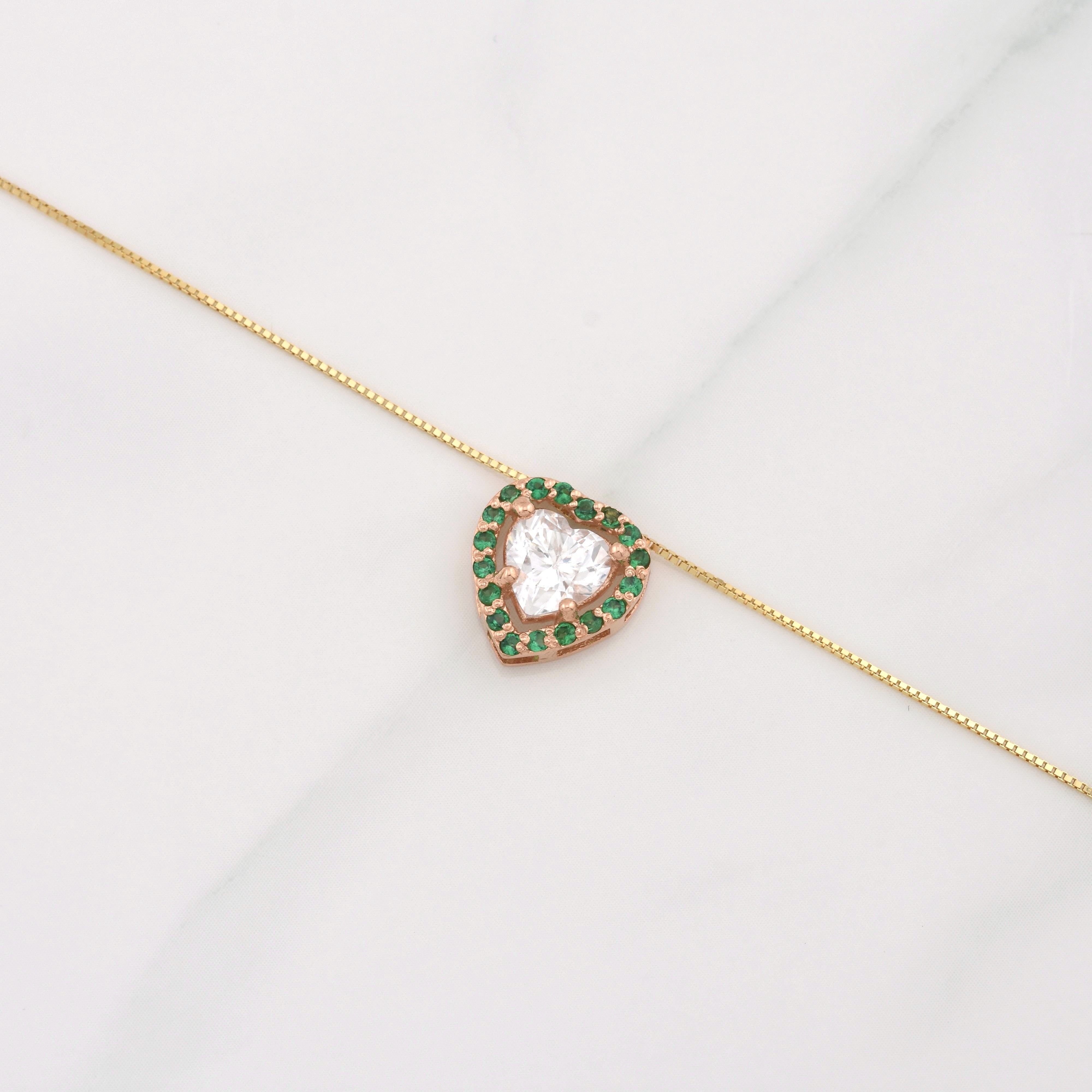 Venetian Chain Set + Heart Halo Moissanite Pendant 1 ct / 2.25g / 18 in Two Yellow Rose Gold 18K