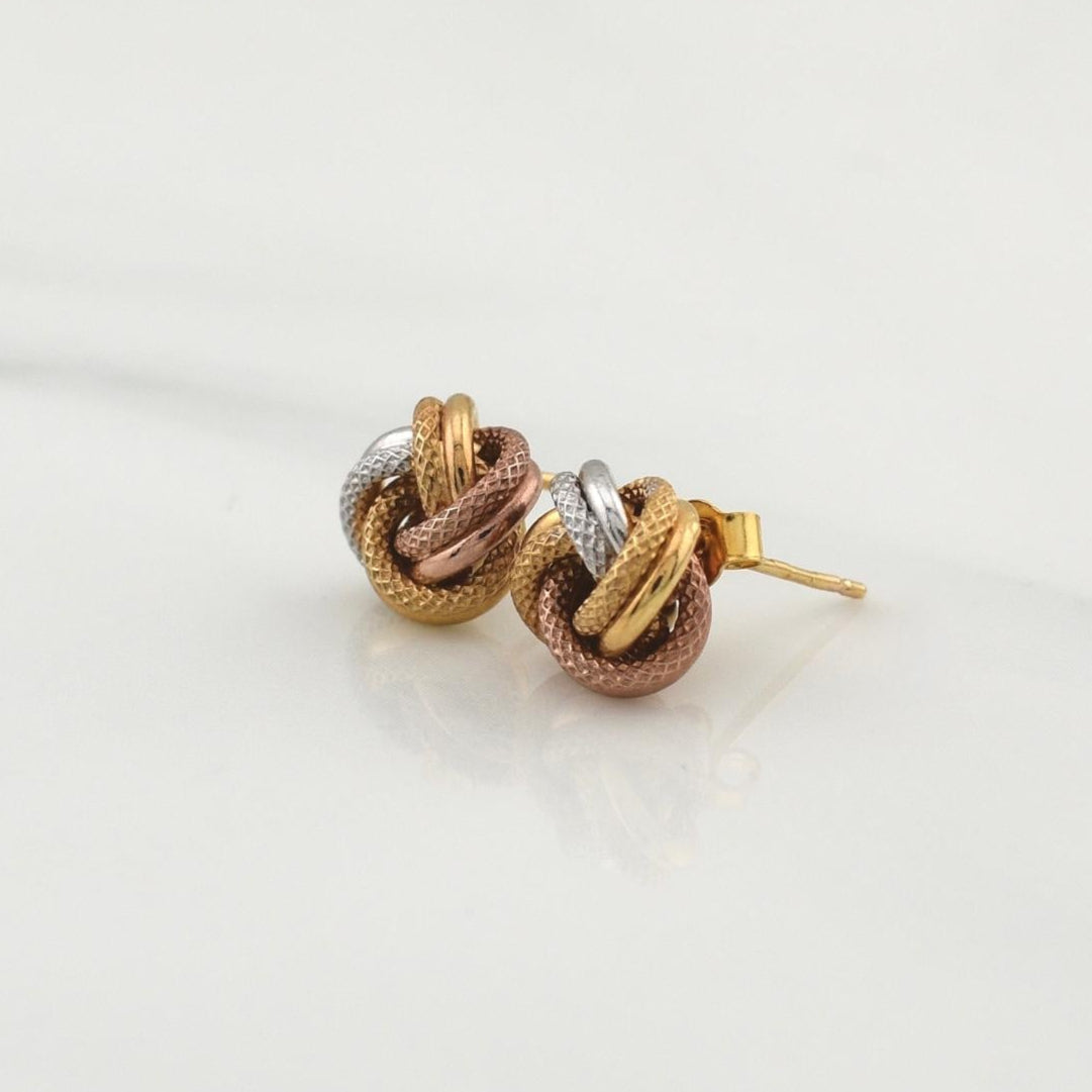 Helix Stud Earrings Semi Diamond Cut 0.8gr / 8.6mm Three Golds +4 18K *