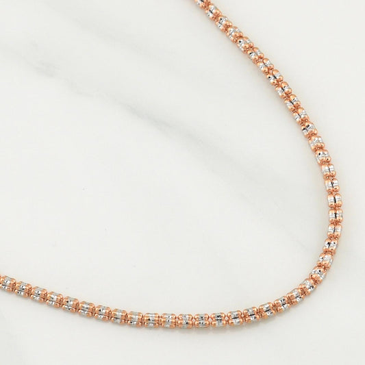 Cadena Ice 12.85gr / 24 in / 2.6mm Dos Oros Blanco Rosa +0 14K Italy !