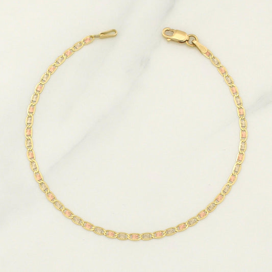 Pulso Plano 1.4gr / 7 1/4 in / 2.18mm Tres Oros +3 18K !