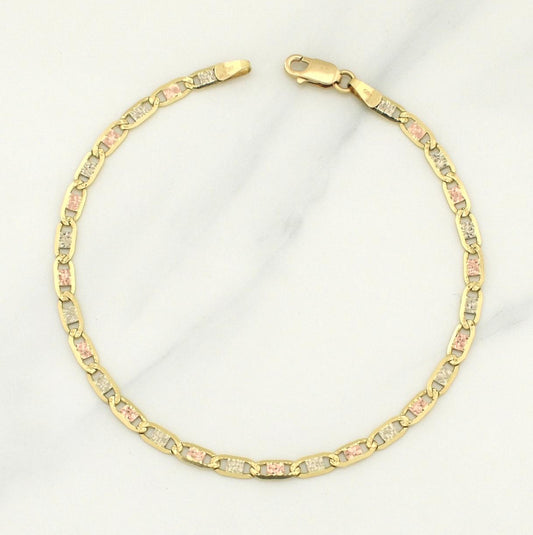 Pulso Plano 4.3gr / 7 3/4 in / 3.26mm Tres Oros +3 18K !