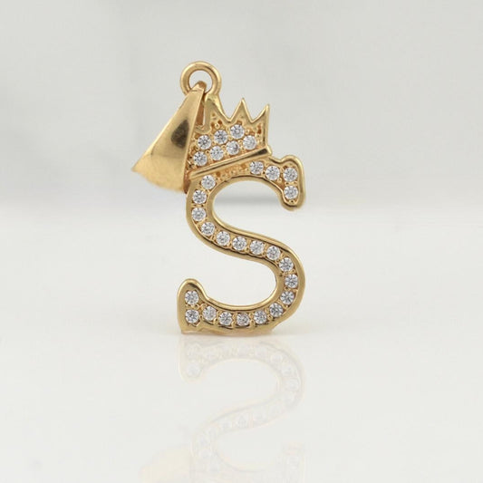Dije Letra S Corona 1.4gr / 1 in / Oro Amarillo 18K !