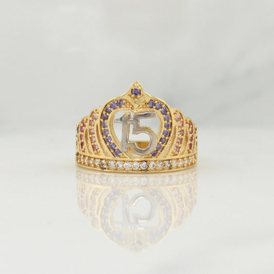 Anillo Quinces 3.6 g / T7 Dos Oros Amarillo Blanco 18K