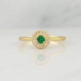 Emerald Halo Ring 0.11cts Diamonds 0.05cts 2.3g / Size 6.50 Yellow Gold 18K