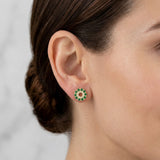 Stud Earrings Circular Emeralds 0.66cts Diamonds 0.16cts 3.25g / in / 10.8mm Yellow Gold 18K