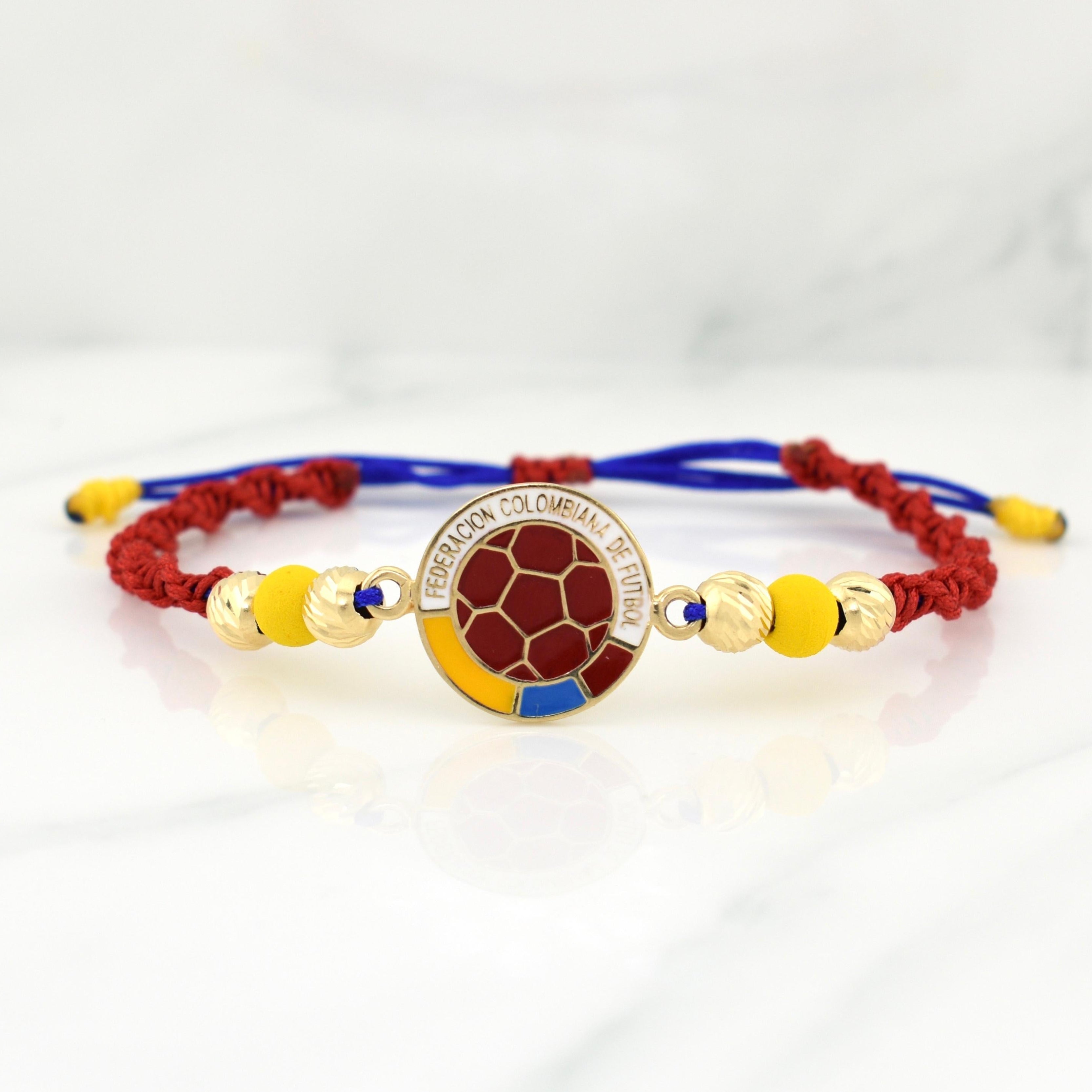 Pulsera Tejida Tricolor Escudo Seleccion Oro Amarillo 18K