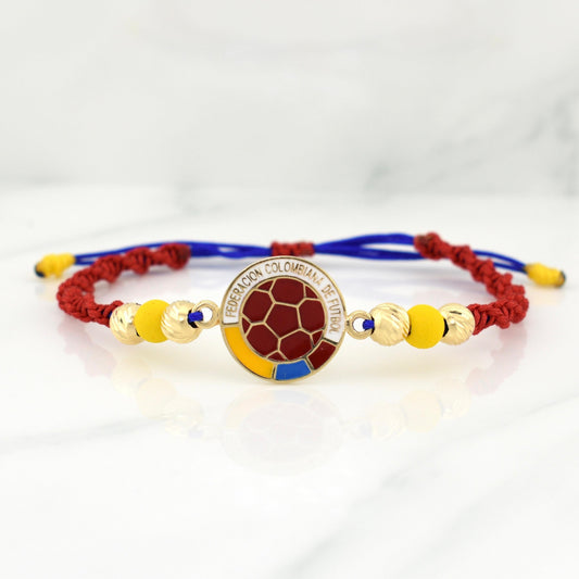 Tricolor Woven Bracelet with National Team Emblem in 18K Yellow Gold