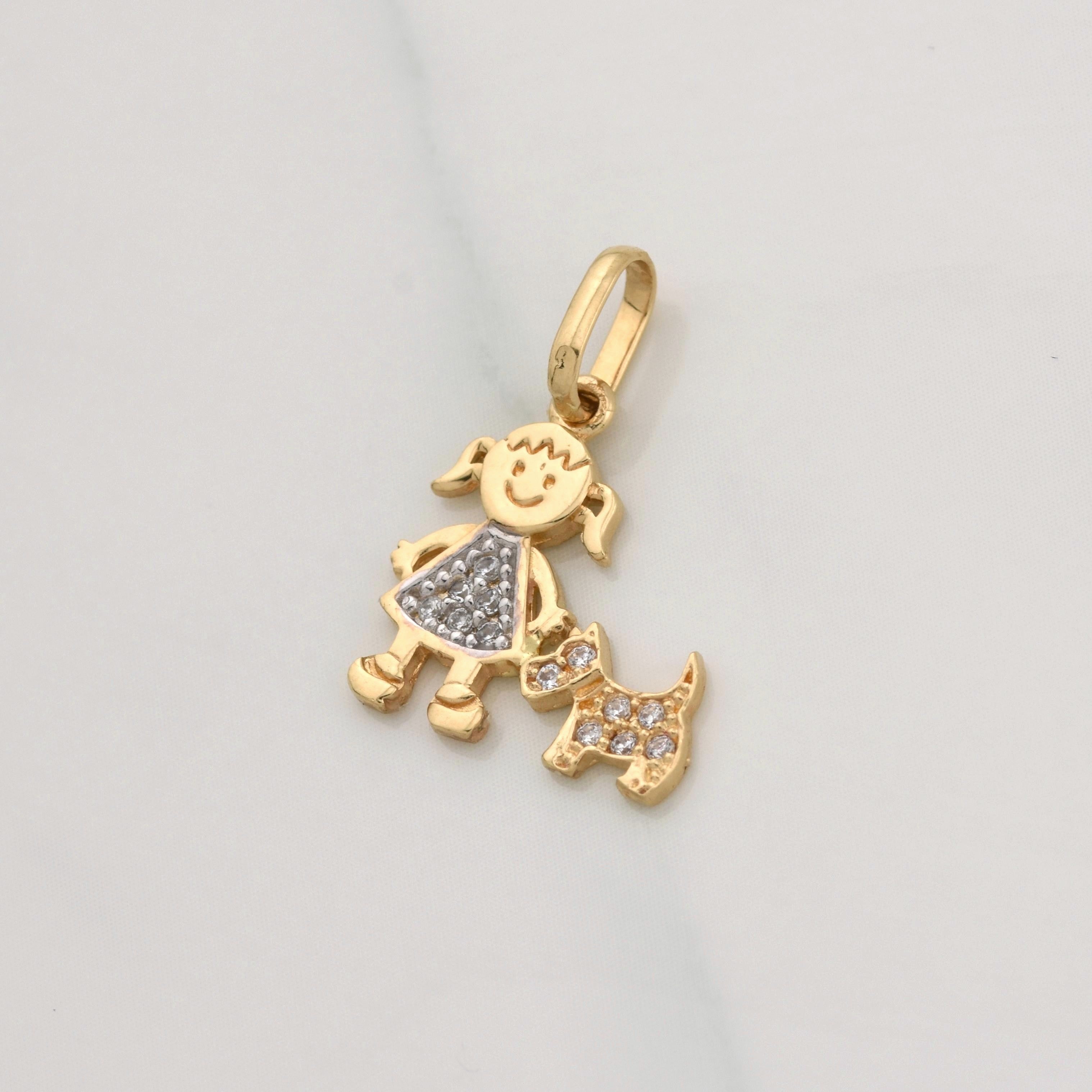 Dije Niña y Perro 1.05g / 3/4 in Oro Amarillo 18K