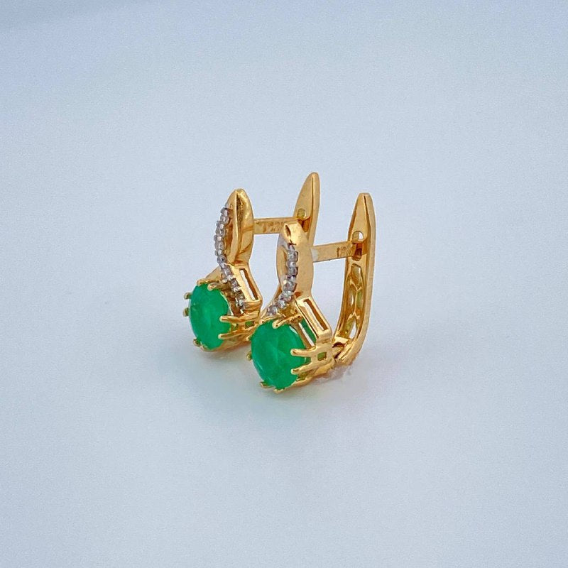 Hoop Earrings Circle Crossed Bow Emerald 2.15gr / 1/2 in / Two Tone Yellow White 18K +