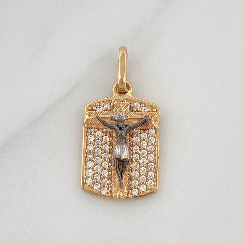 Pendant Plaque Cross Miraculous Christ of Buga 2.5 g / 3/4 in Three Golds 18K
