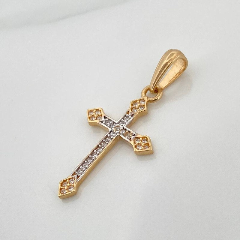 Rhombus Cross Pendant 1.45gr / 1 1/4 in / Two-Tone Yellow White Gold 18K &