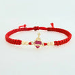 Red Woven Bracelet Sacred Heart Charm Plain Beads Yellow Gold 18K