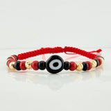 Red Woven Bracelet with Turkish Eye in 18K Yellow Gold