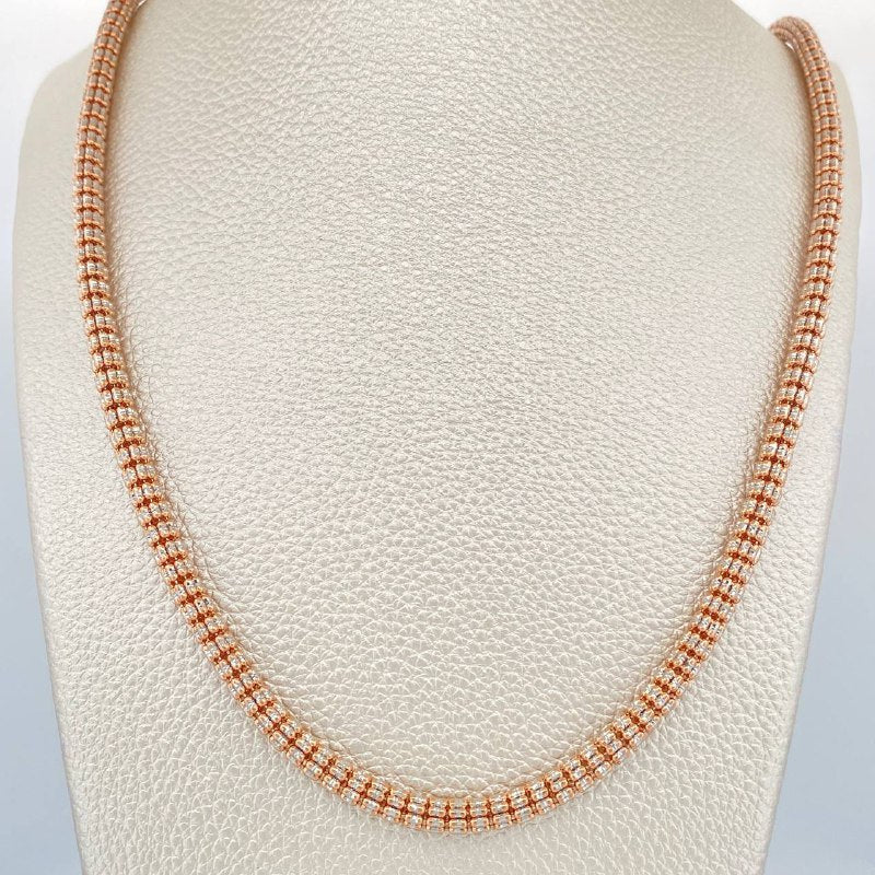 Cadena Ice 35.3gr / 26 1/4 in / 4.4mm Dos Oros Blanco Rosa +4 14K Italy &