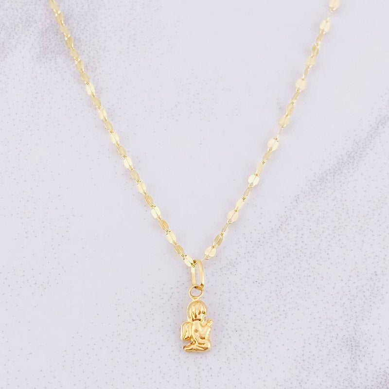 Set Cadena Flor Espejo + Dije Ángel de la Guarda / 1.25g / 18 in Oro Amarillo 18K