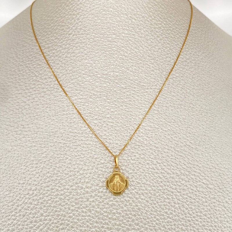 Set Cadena y Dije Veneciana + Virgen Milagrosa 1.35gr / Oro Amarillo 18K (Oferta) $