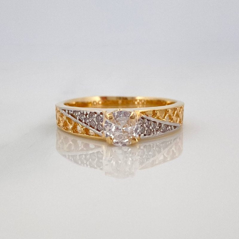 3.2 g Solitaire Ring Mesh T7 Two Yellow White Gold 18K