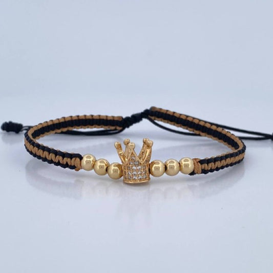 Black Beige Woven Bracelet Crown 2.15gr / 18K Gold $