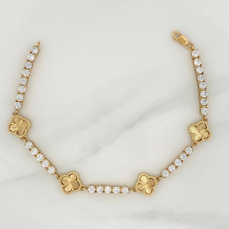 Pulso Tennis Trebol Diamantado 13.9 g / 7 3/4 in / 3.3 mm Oro Amarillo 18K
