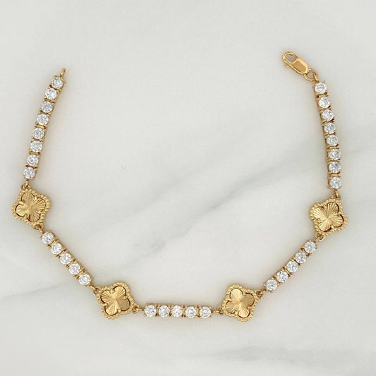 Tennis Bracelet Clover Diamond Cut 13.9 g / 7 3/4 in / 3.3 mm 18K Yellow Gold
