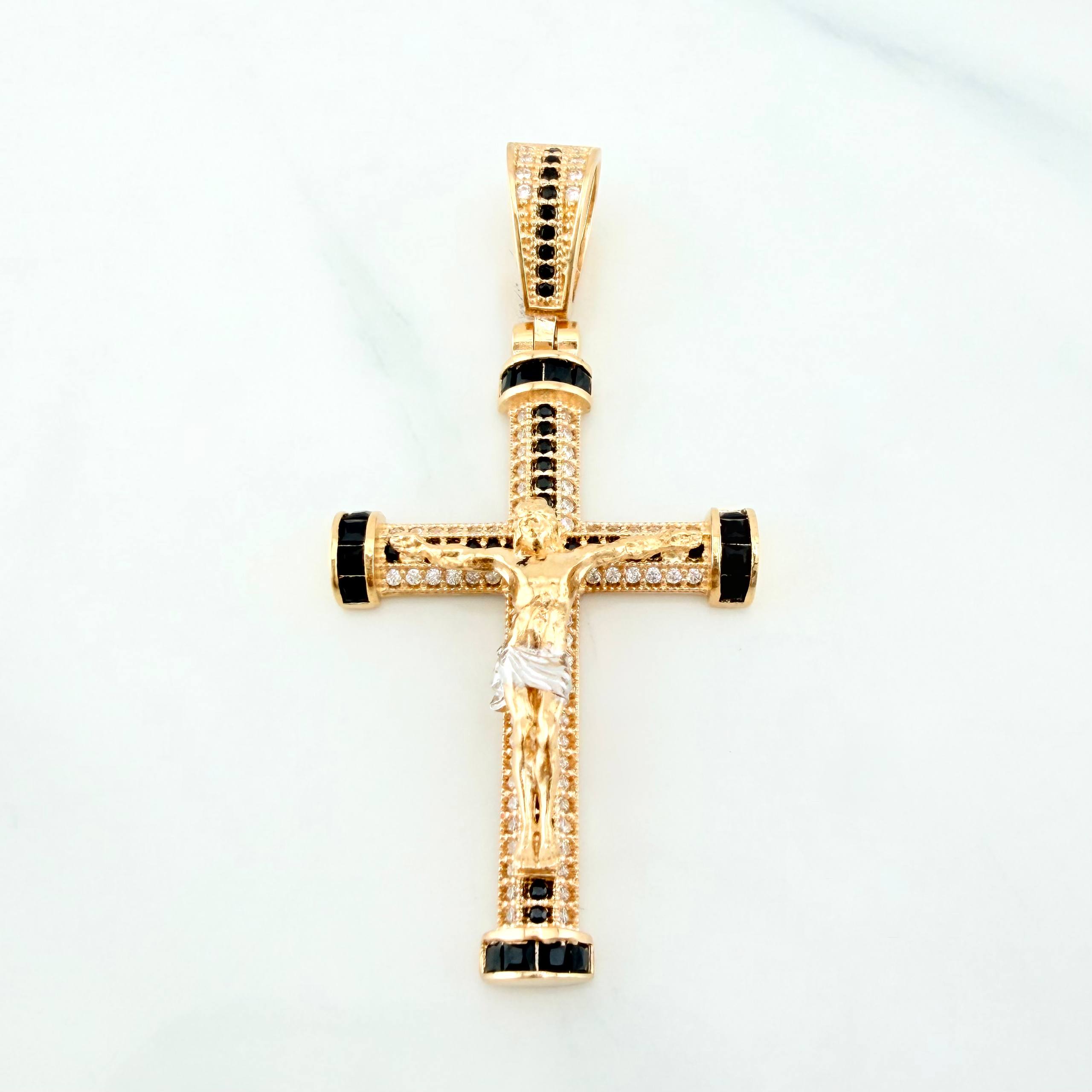 Pendant Cross Christ 7.9 g / 2 in Two Yellow White Gold 18K