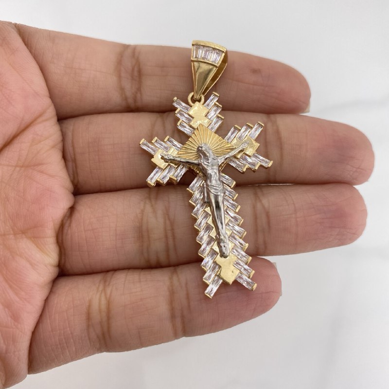 Christ Cross Pendant 7.6 g / 2 in Two Golds Yellow White 18K