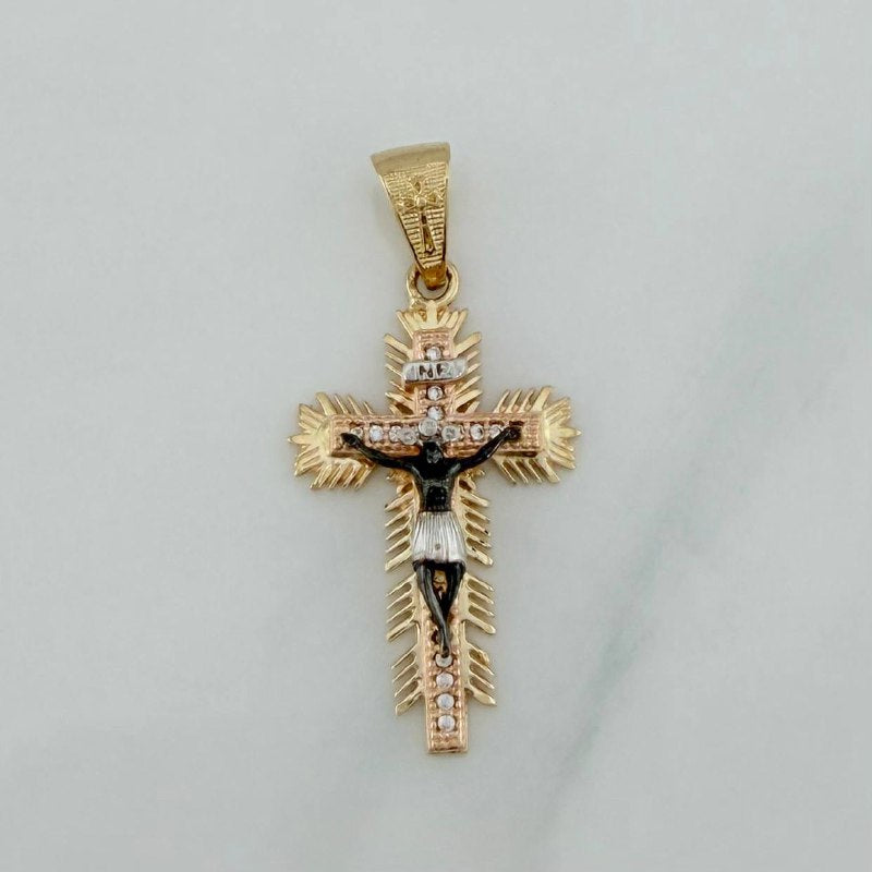 Pendant Miraculous Christ Cross of Buga 4.4 g / 1 1/2 in Three Golds 18K