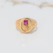 Pre-Columbian Signet Ring 6.4gr / Size 10 / Engraved Fuchsia Zircon Yellow Gold $