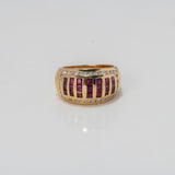 Rustic Ring 8.2gr / Size 5 1/4 / White Fuchsia Zircons Yellow Gold $
