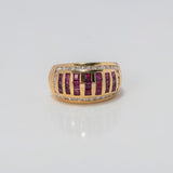 Rustic Ring 8.2gr / Size 5 1/4 / White Fuchsia Zircons Yellow Gold $