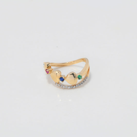 Heart Line Ring 3.2gr / Size 6 / White Zircons Yellow Gold Colors $