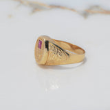 Pre-Columbian Signet Ring 6.4gr / Size 10 / Engraved Fuchsia Zircon Yellow Gold $