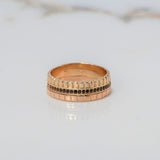 Relief Band Ring 5.9gr / Size 6 3/4 / Black Zircons Two-tone Yellow and Rose Gold $