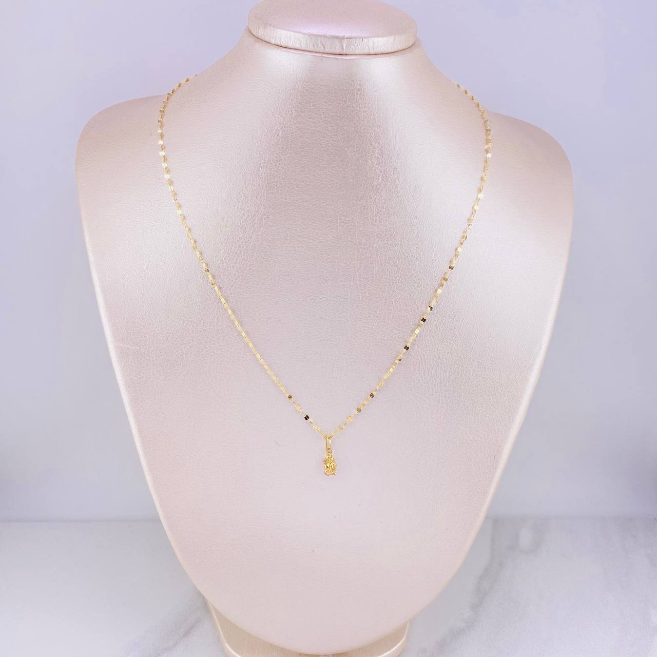 Set Cadena Flor Espejo + Dije Ángel de la Guarda / 1.25g / 18 in Oro Amarillo 18K