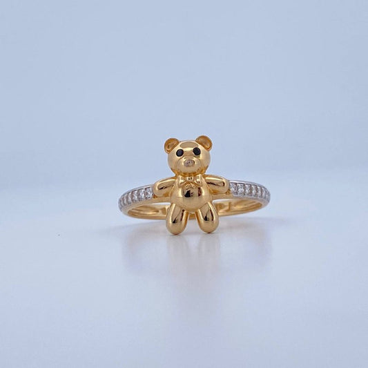 Anillo Oso Corbatin 2.4gr / T7 / Dos Oros Amarillo Blanco 18K &