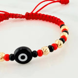 Pulsera Tejida Roja Ojo Turco Oro Amarillo 18K