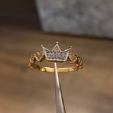 Heart Crown Ring 2.95gr Size 7 White Zircons Two-tone Yellow and White Gold