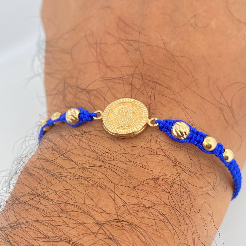 Pulsera Tejida Azul Signo Dólar 1.75gr / Oro 18K $
