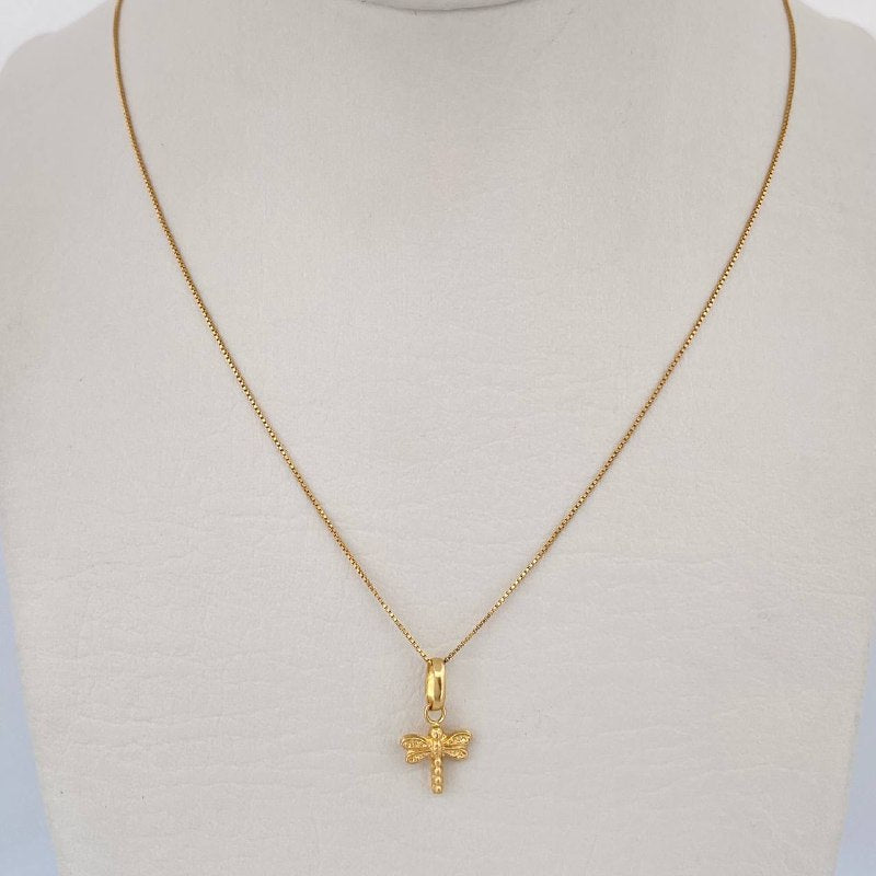 Set Cadena y Dije Veneciana+Libelula 1.25gr / 15 1/2 in / 0.43mm Oro Amarillo 18K $