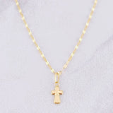 Set Cadena Flor Espejo + Dije Cruz / 1.25g / 18 in Oro Amarillo 18K