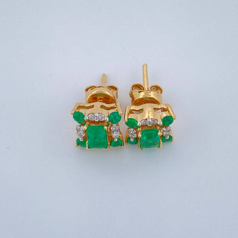 Stud Earrings Cagl Emerald 2.85gr / 18K Yellow White Gold +