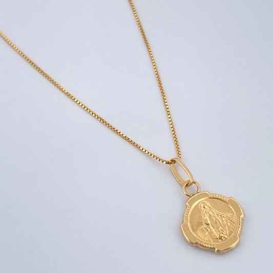 Set Cadena y Dije Veneciana + Virgen Milagrosa 1.35gr / Oro Amarillo 18K (Oferta) $