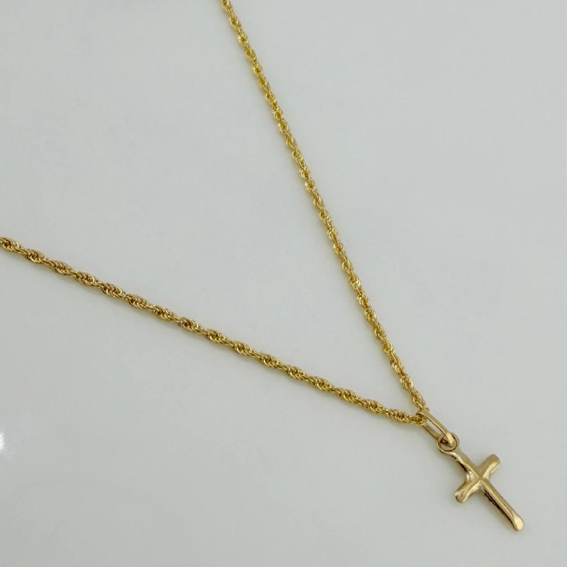 Set Cadena Lazo + Dije Cruz / 1,2 gr / 17 3/4 in Oro Amarillo 18K