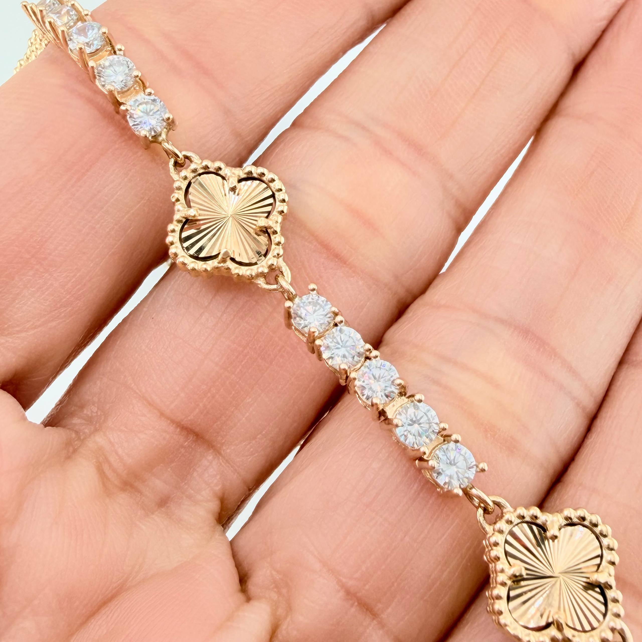 Pulso Tennis Trebol Diamantado 13.9 g / 7 3/4 in / 3.3 mm Oro Amarillo 18K