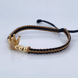 Pulsera Tejida Negra Beige Corona 2.15gr / Oro 18K $