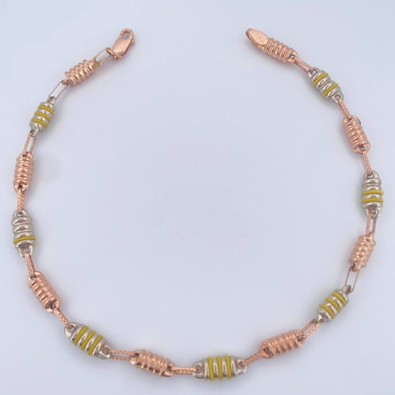 Tobillera Rustica Barril 6.35gr / 10 in / Dos Oros Blanco Rosa 18K $