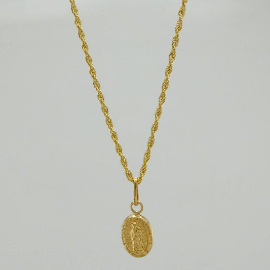 Set Cadena Lazo + Dije Virgen De Guadalupe / 1,2 gr / 17 3/4 in Oro Amarillo 18K