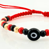 Pulsera Tejida Roja Ojo Turco Oro Amarillo 18K