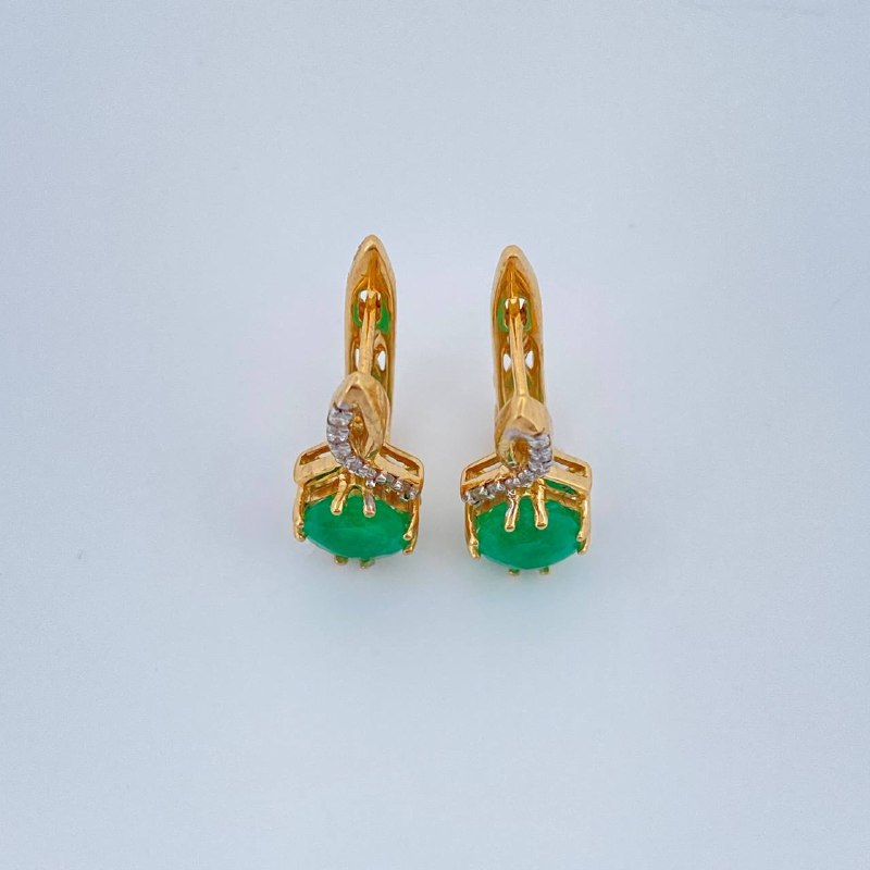 Hoop Earrings Circle Crossed Bow Emerald 2.15gr / 1/2 in / Two Tone Yellow White 18K +
